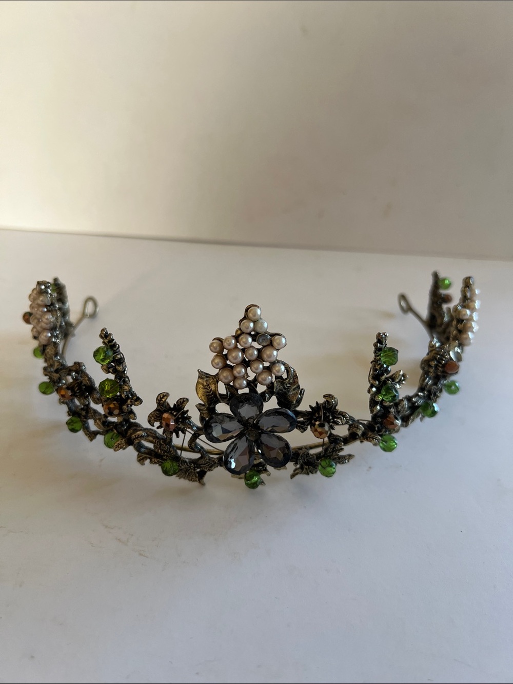 Ballet queen princess Vintage-Inspired Green Crystal Floral Tiara crown